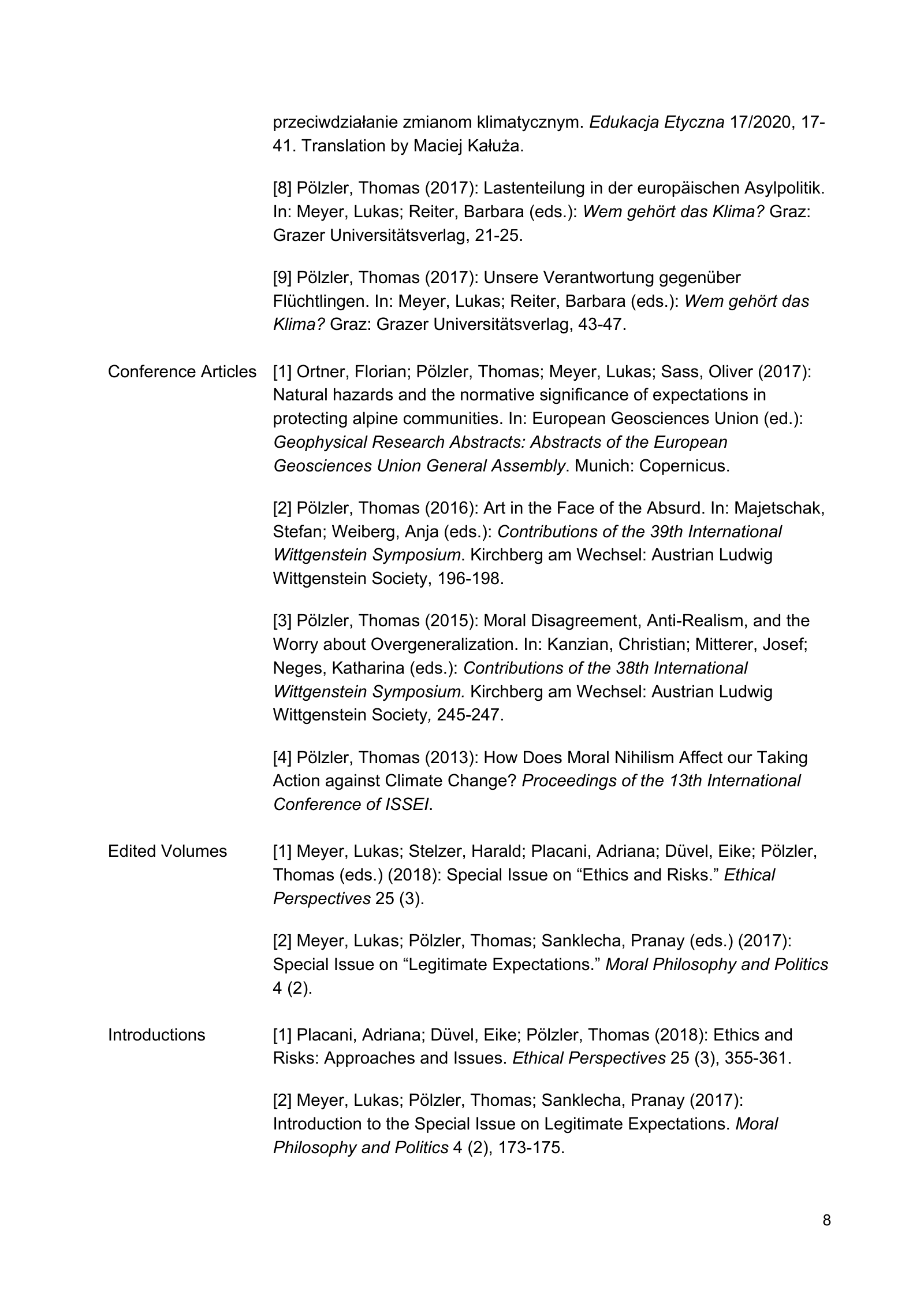 Curriculum vitae of Thomas Pölzler, page 8 of 25