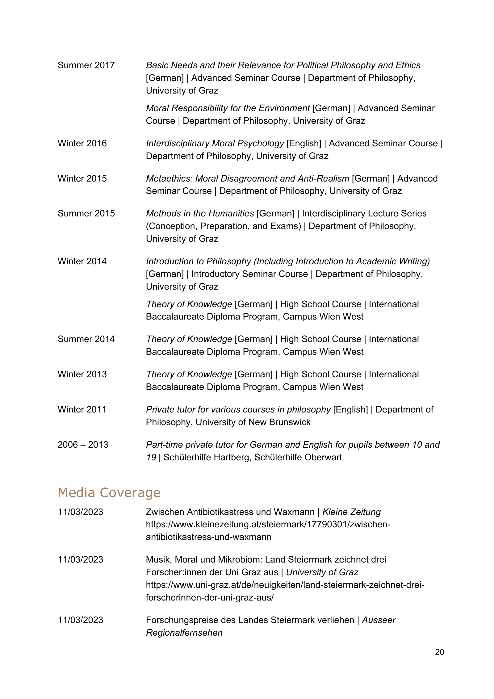 Curriculum vitae of Thomas Pölzler, page 20 of 25