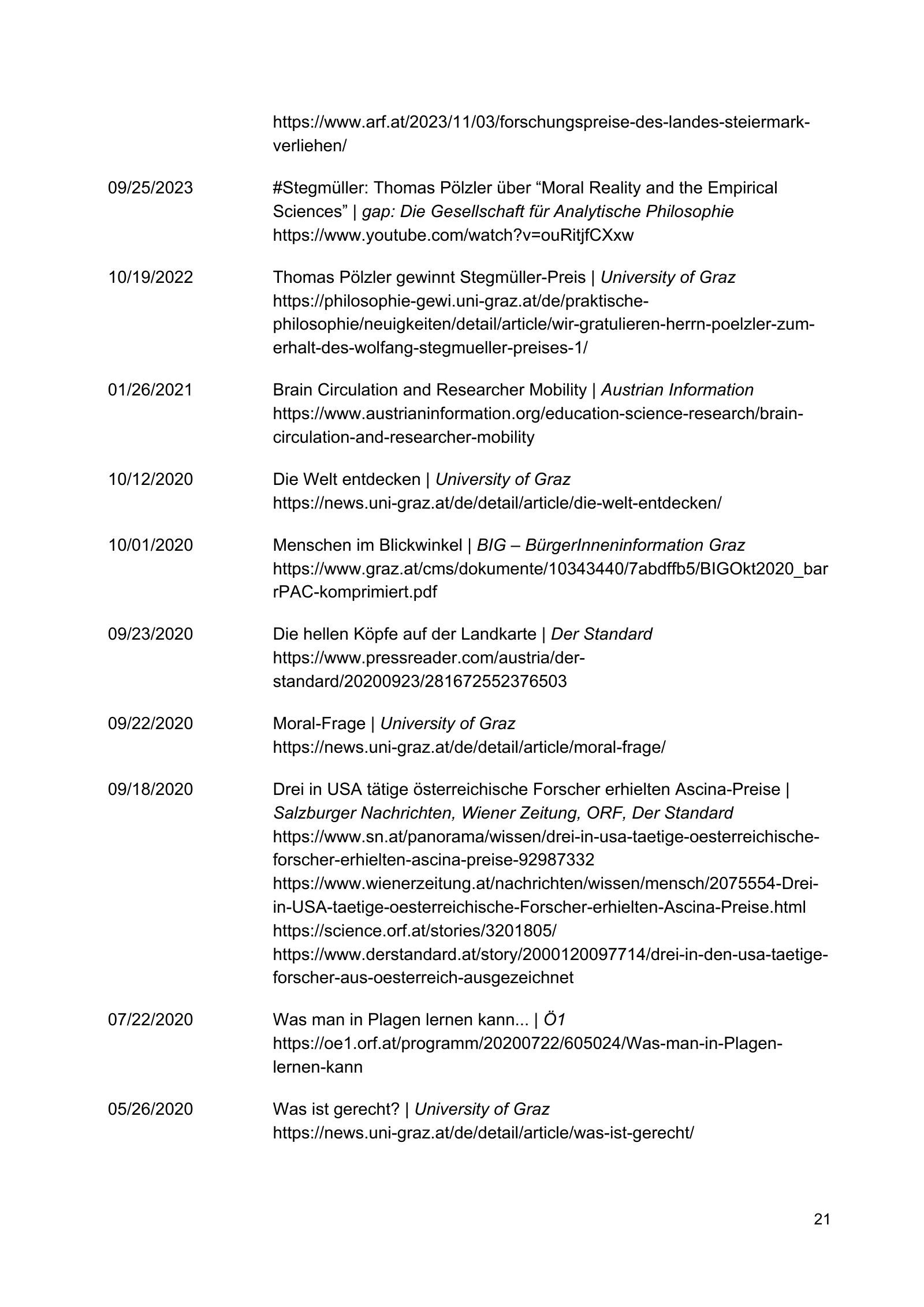 Curriculum vitae of Thomas Pölzler, page 21 of 25