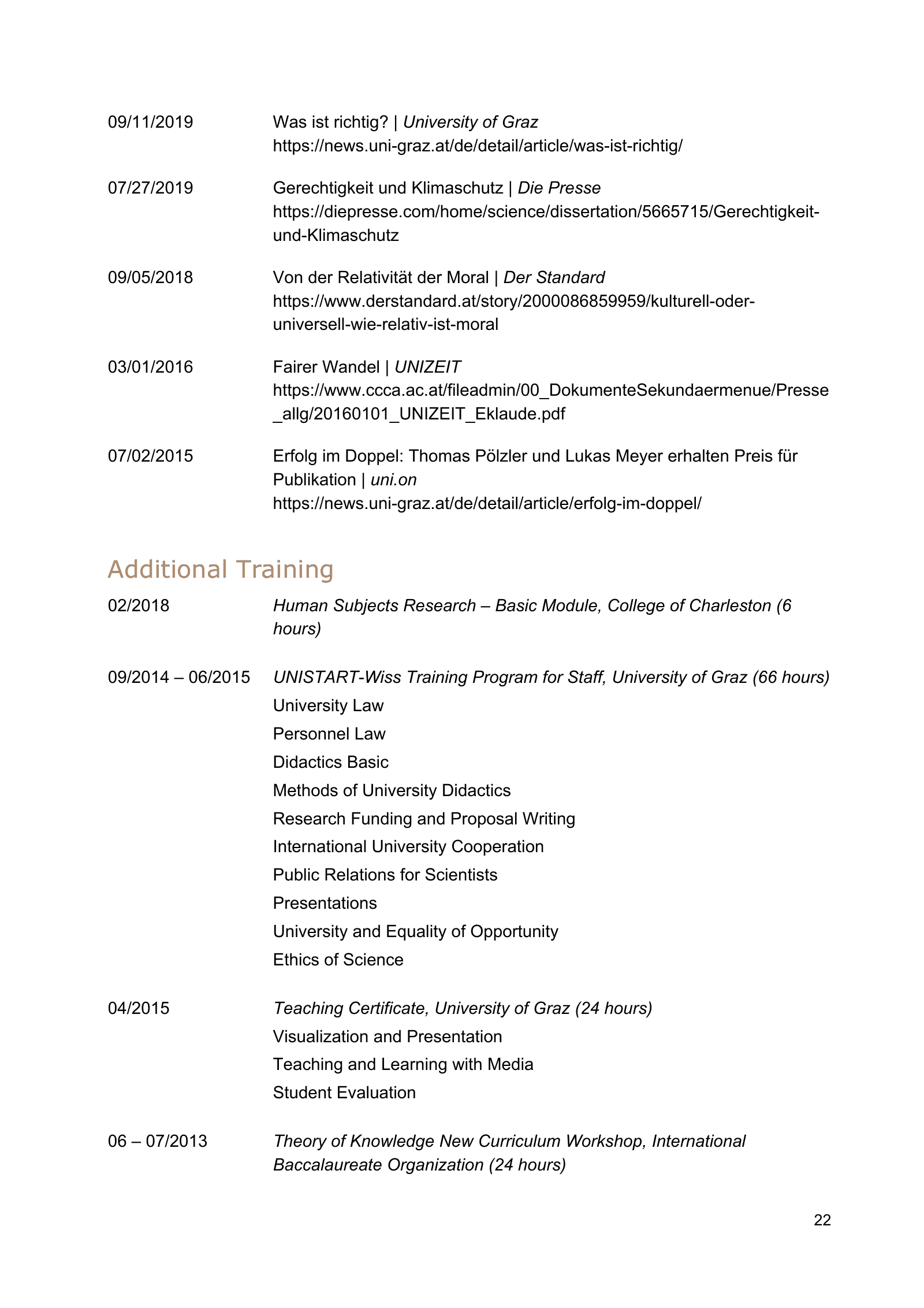 Curriculum vitae of Thomas Pölzler, page 22 of 25